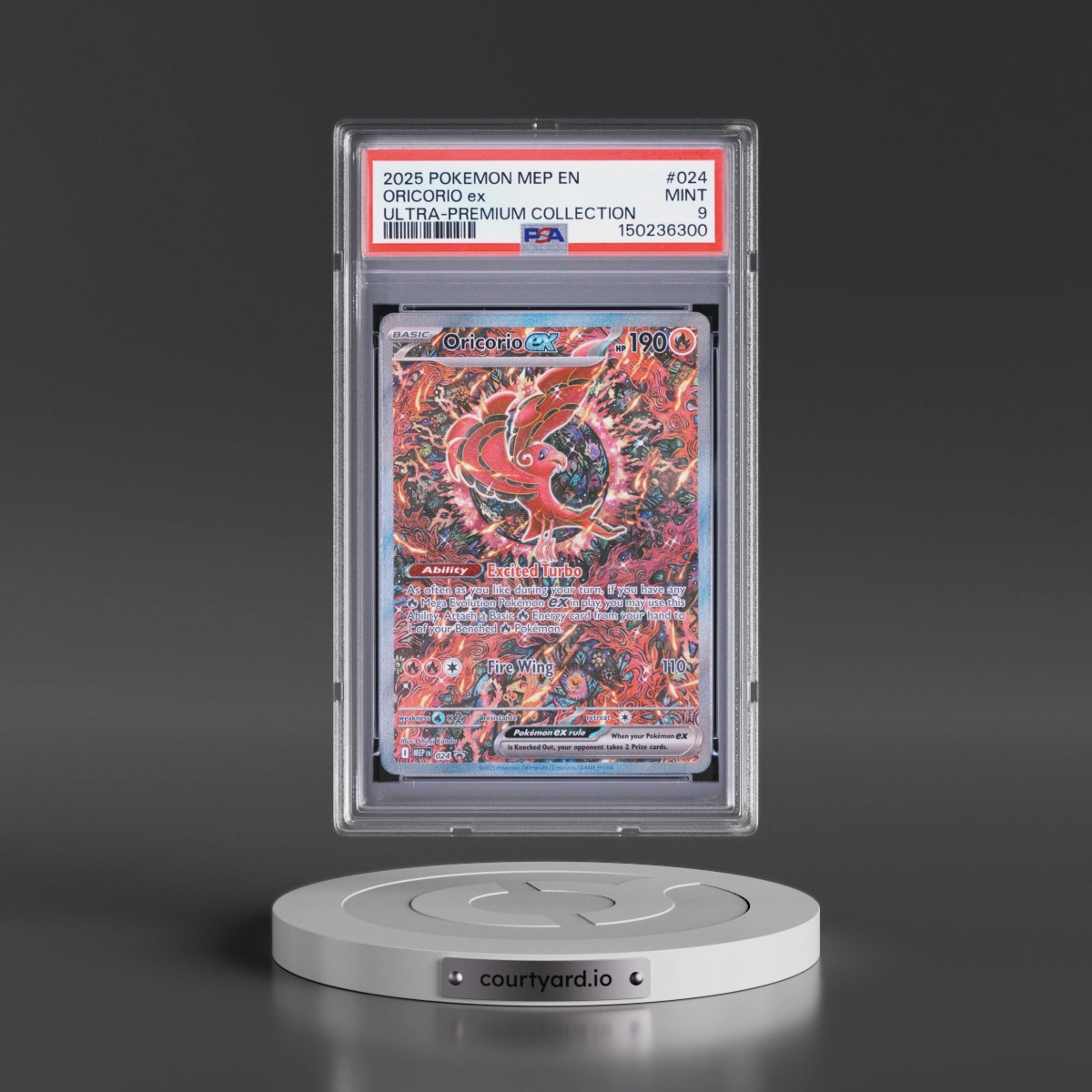 2025 Pokémon Mep EN-Me Black Star Promo #024 Oricorio EX - Holo Mega Charizard X EX Ultra-Premium Collection (PSA 9 MINT)