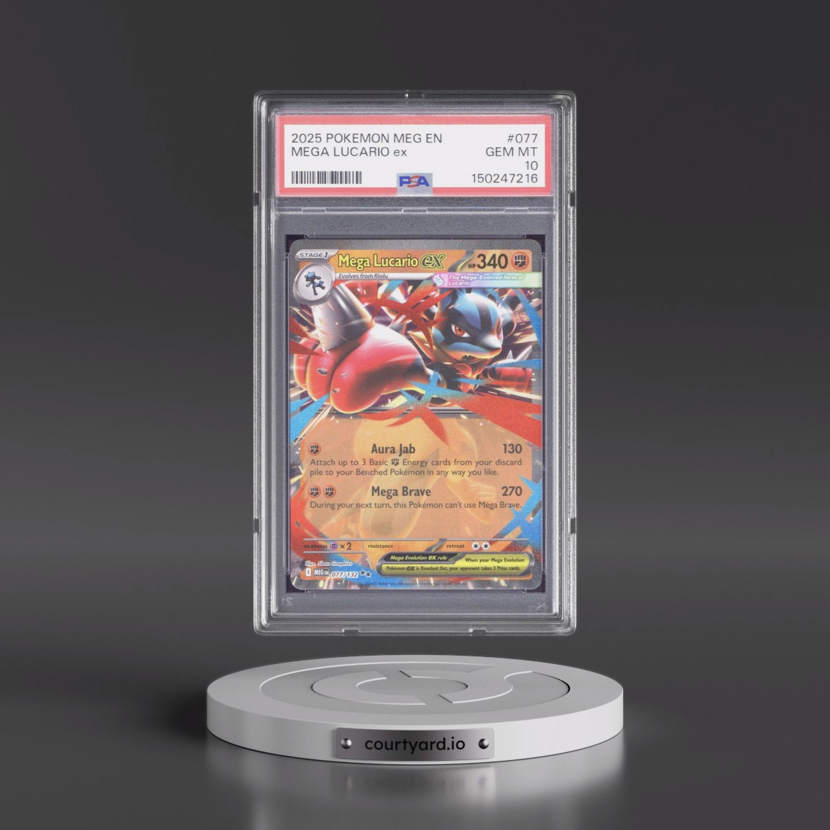 2025 Pokémon Meg EN-Mega Evolution #077 Mega Lucario EX - Holo (PSA 10 GEM MINT)