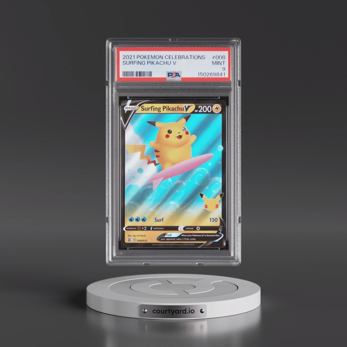 2021 Pokémon Celebrations #008 Surfing Pikachu V - Holo (PSA 9 MINT)