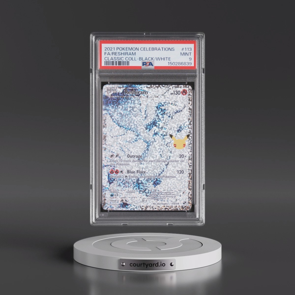 2021 Pokémon Celebrations Classic Collection #113 Reshiram - Full Art (PSA 9 MINT)
