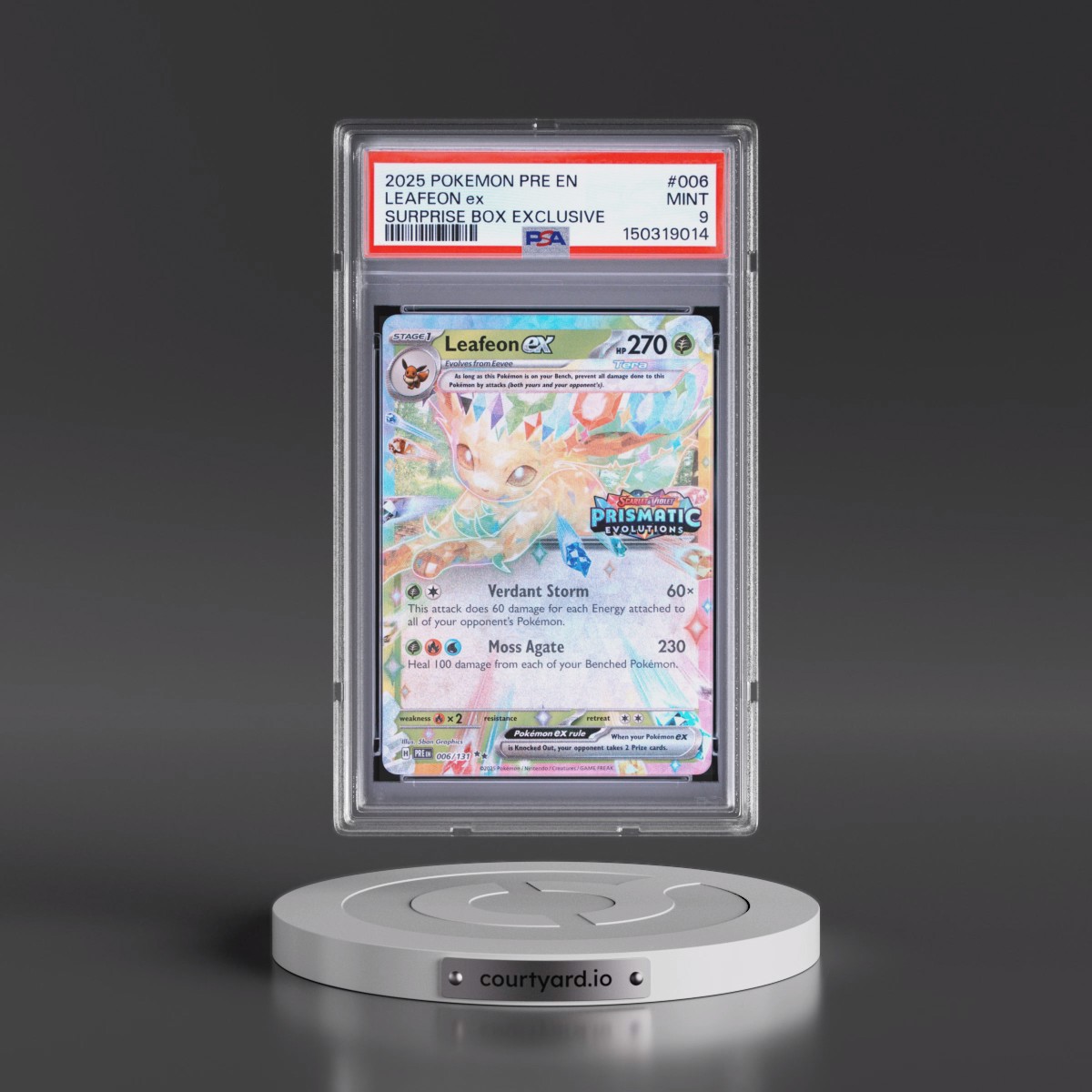 2025 Pokémon Pre EN-Prismatic Evolutions #006 Leafeon EX - Holo Surprise Box Exclusive (PSA 9 MINT)