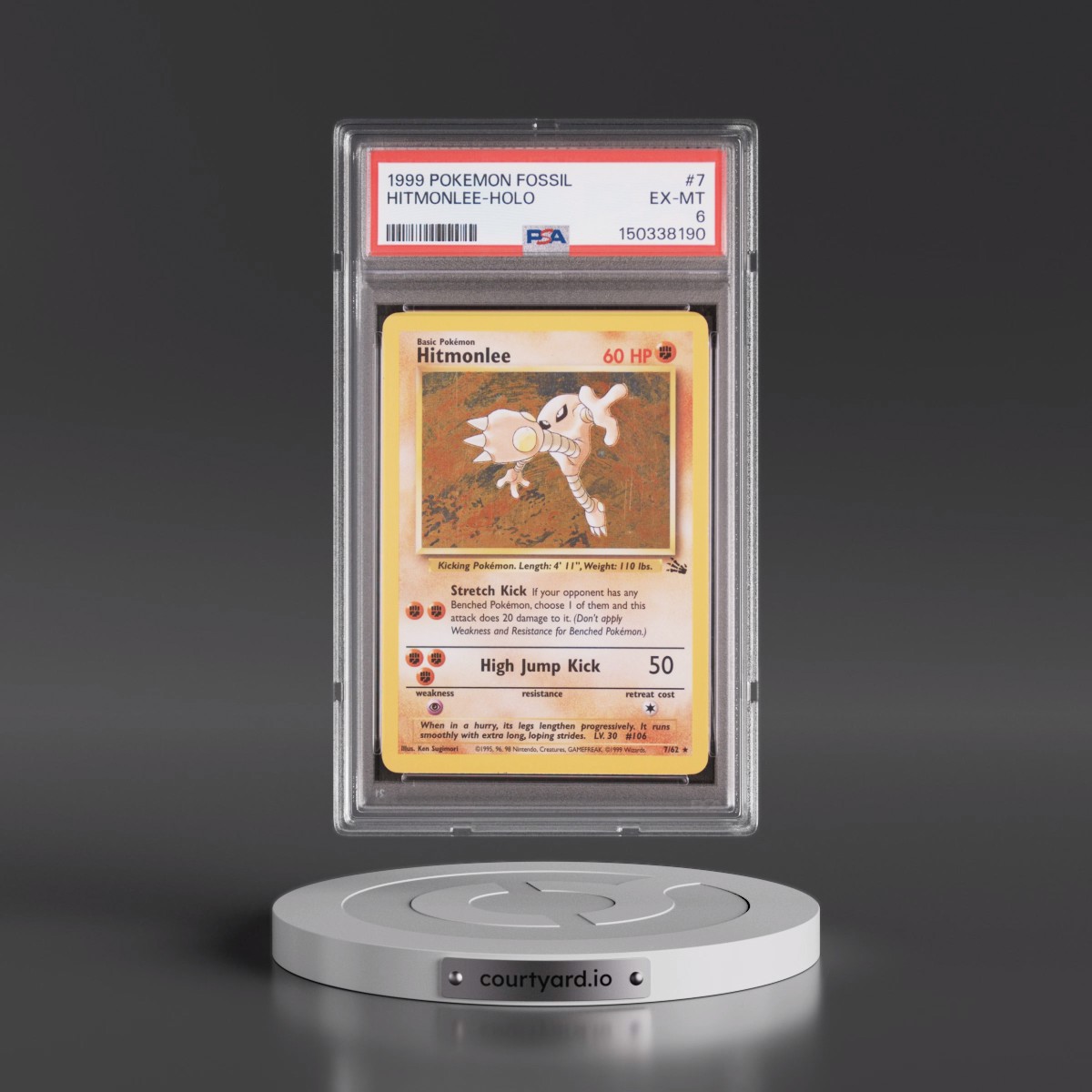 1999 Pokémon Fossil #7 Hitmonlee - Holo (PSA 6 EX-MT)