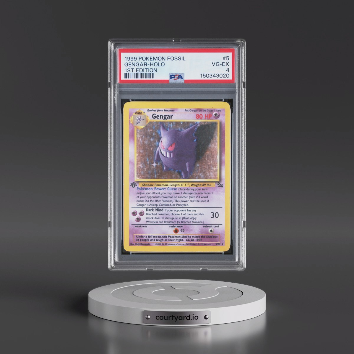 1999 Pokémon Fossil #5 Gengar - 1st Edition Holo (PSA 4 VG-EX)
