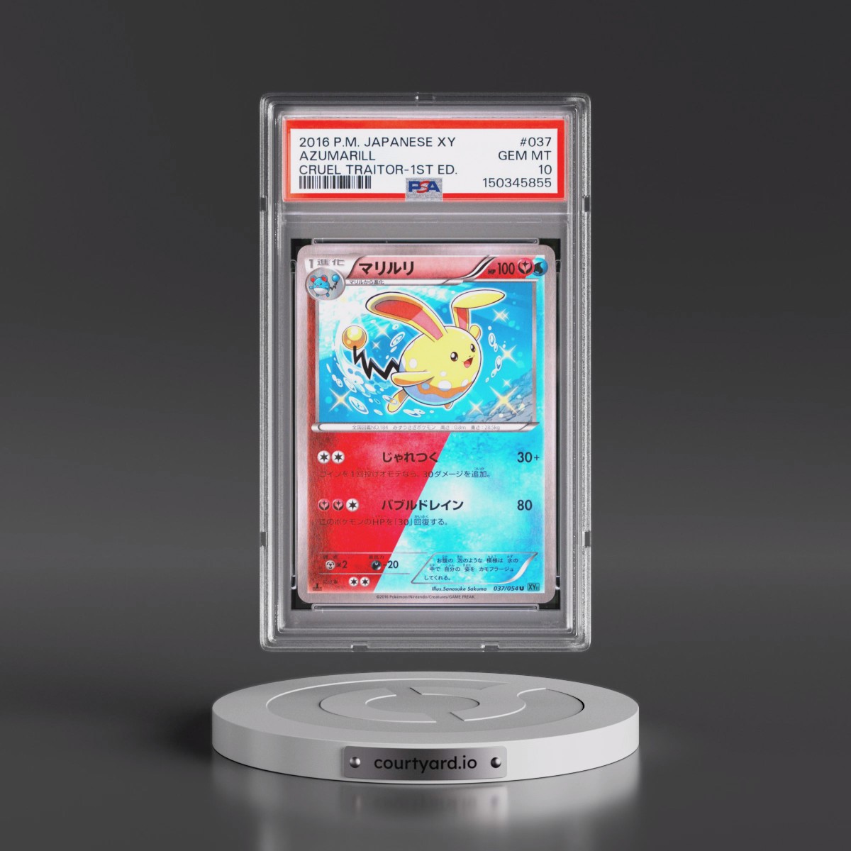 2016 Pokémon XY Cruel Traitor #037 Azumarill - 1st Edition (PSA 10 GEM MINT)