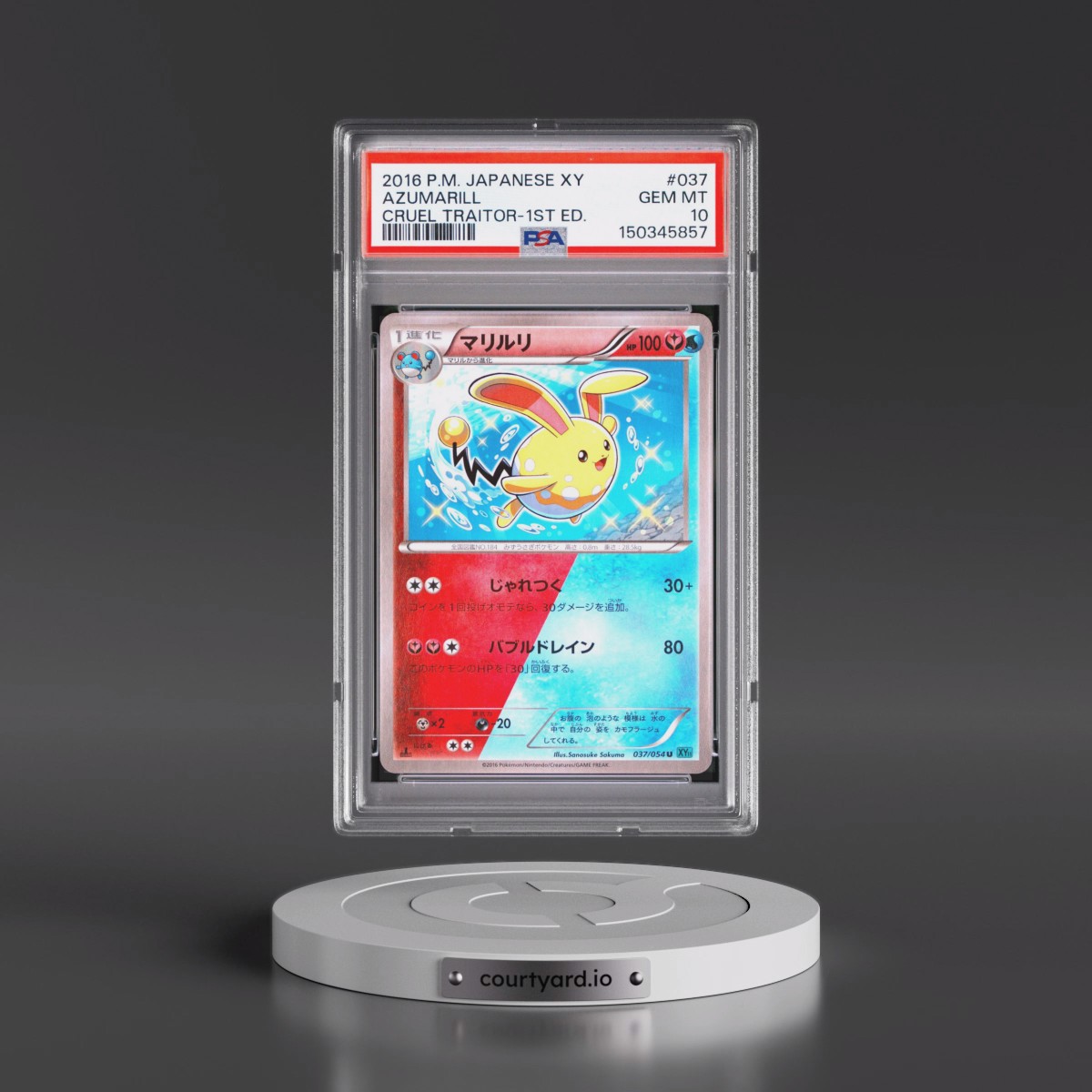 2016 Pokémon XY Cruel Traitor #037 Azumarill - 1st Edition (PSA 10 GEM MINT)