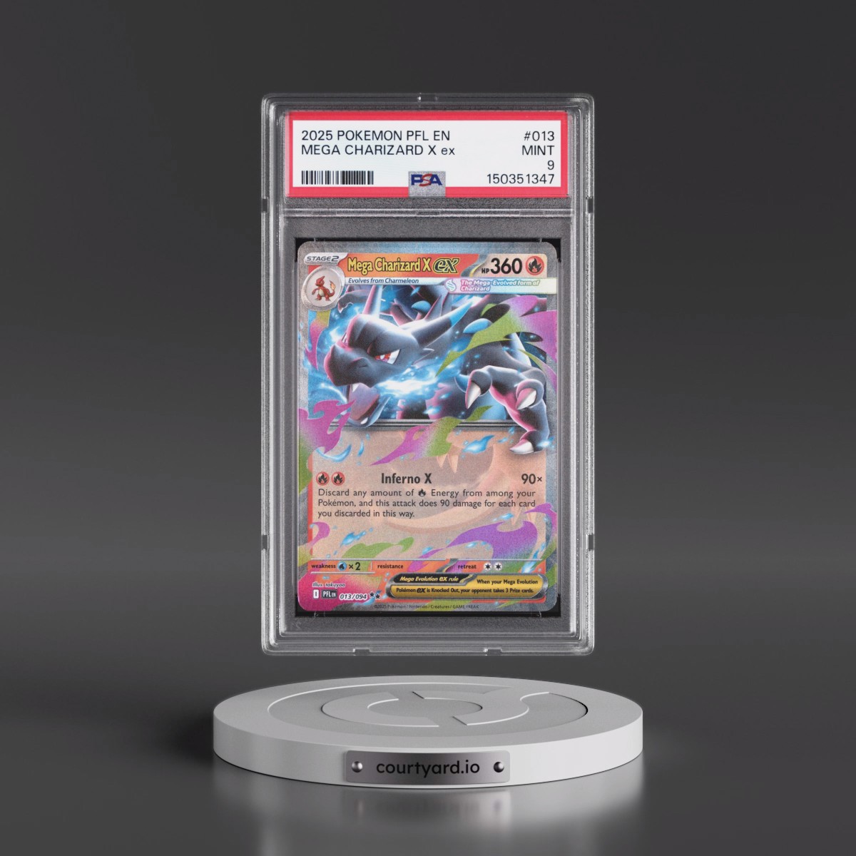 2025 Pokémon Pfl EN-Phantasmal Flames #013 Mega Charizard X EX - Holo (PSA 9 MINT)