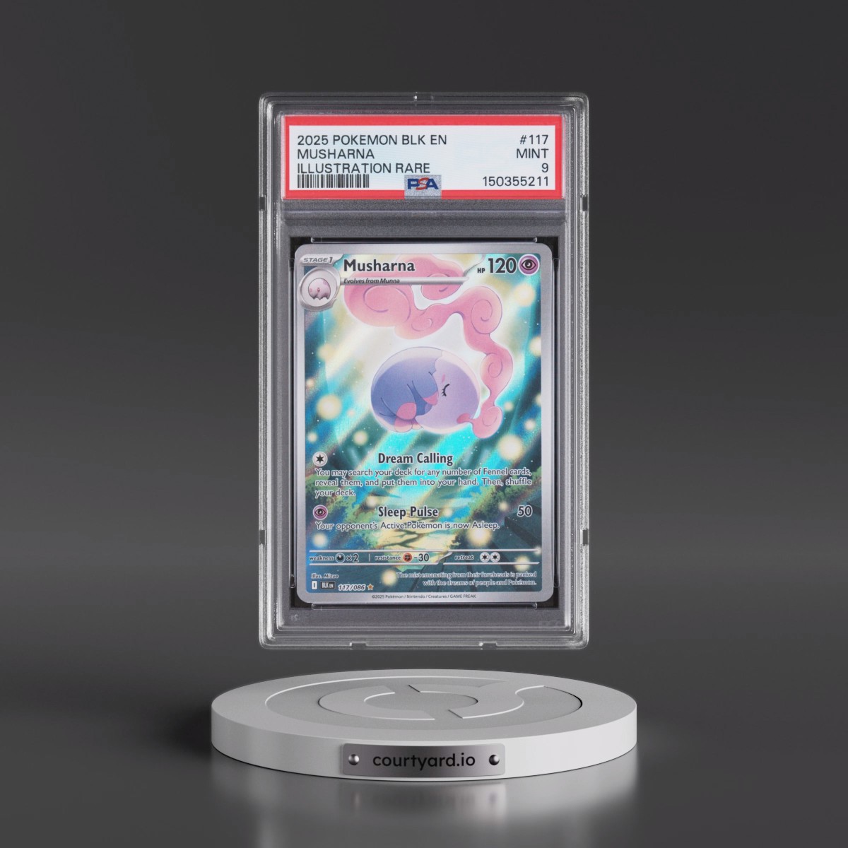 2025 Pokémon Blk EN-Black Bolt #117 Musharna - Illustration Rare (PSA 9 MINT)