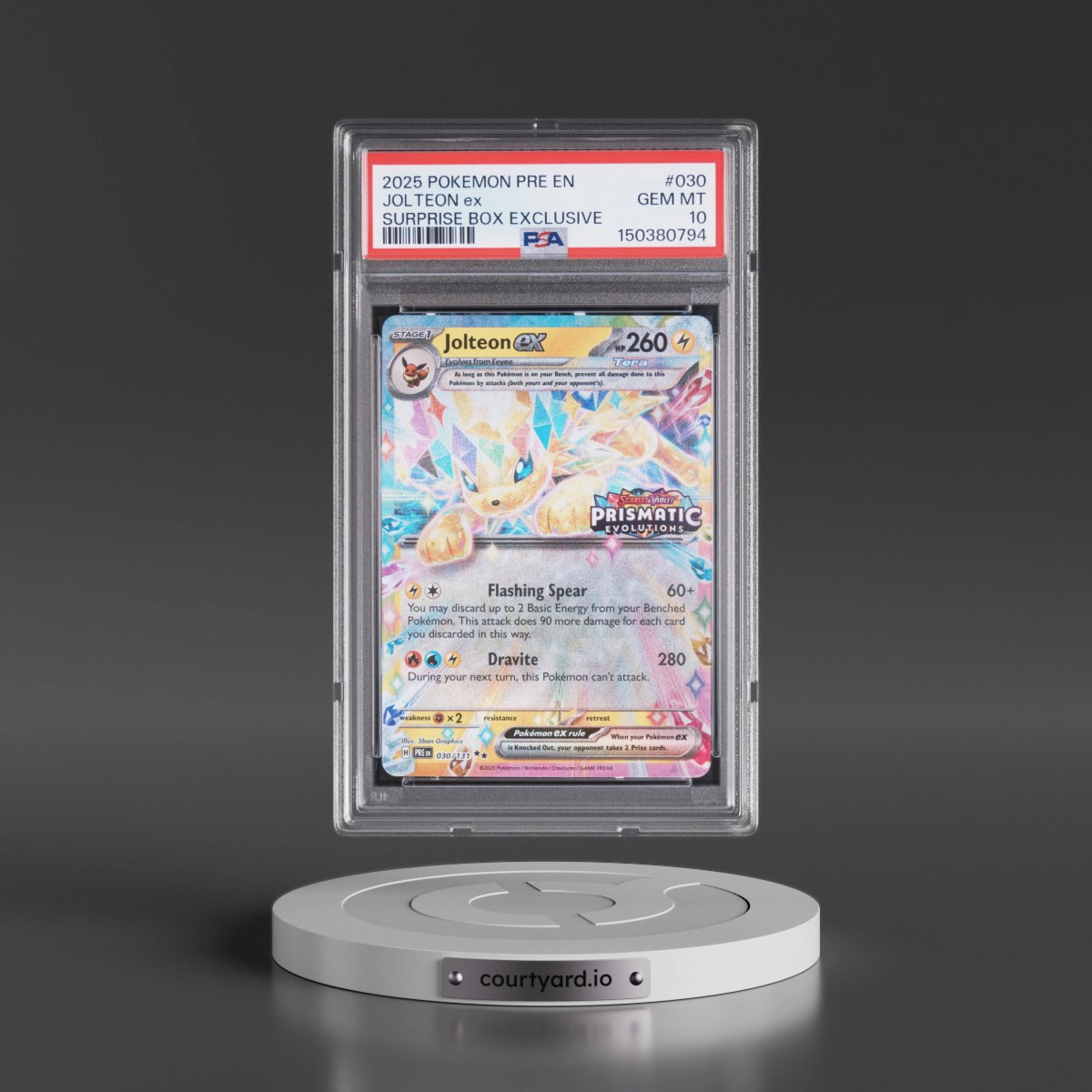 2025 Pokémon Pre EN-Prismatic Evolutions #030 Jolteon EX - Holo Surprise Box Exclusive (PSA 10 GEM MINT)
