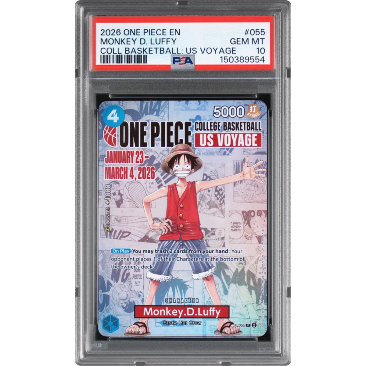 2026 One Piece Promos #055 Monkey D. Luffy - One Piece College Basketball: US Voyage (PSA 10 GEM MINT)