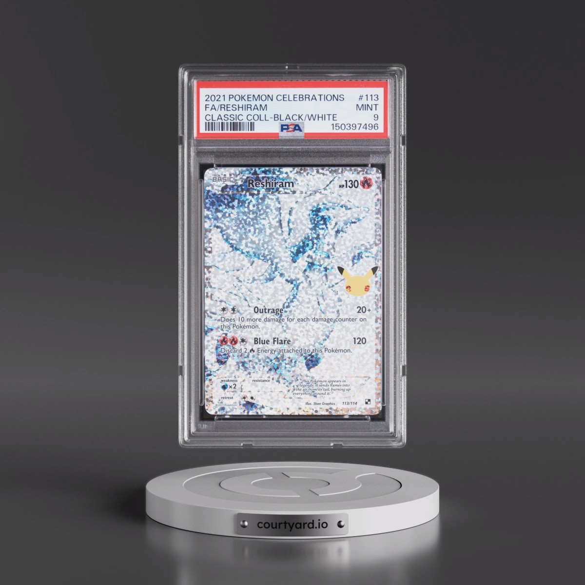 2021 Pokémon Celebrations Classic Collection #113 Reshiram - Full Art (PSA 9 MINT)