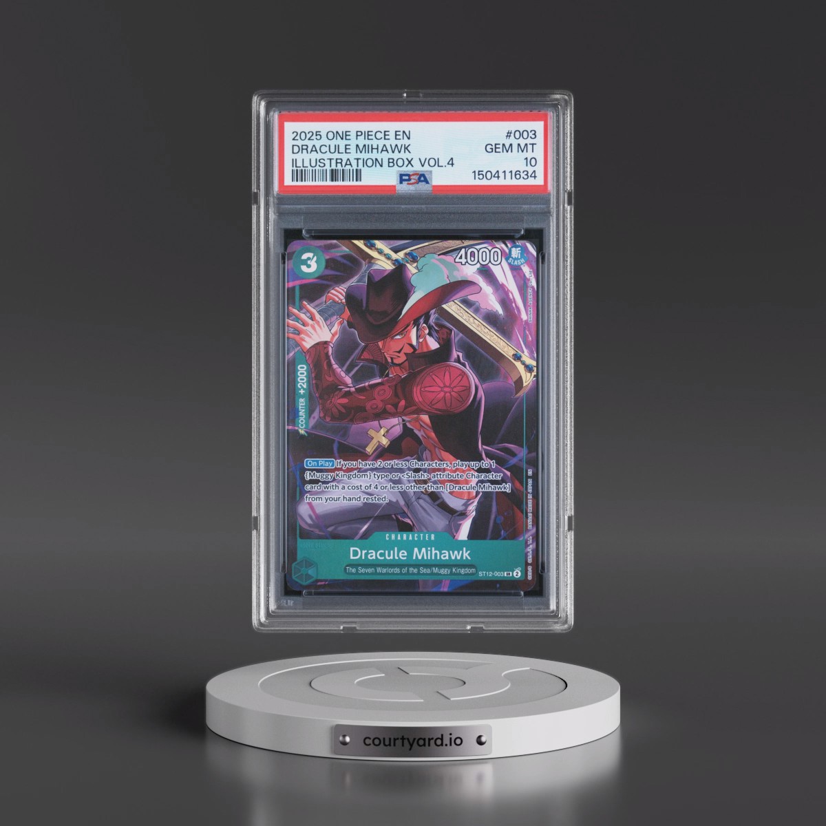 2025 One Piece Promos #003 Dracule Mihawk - Illustration Box Vol.4 (PSA 10 GEM MINT)