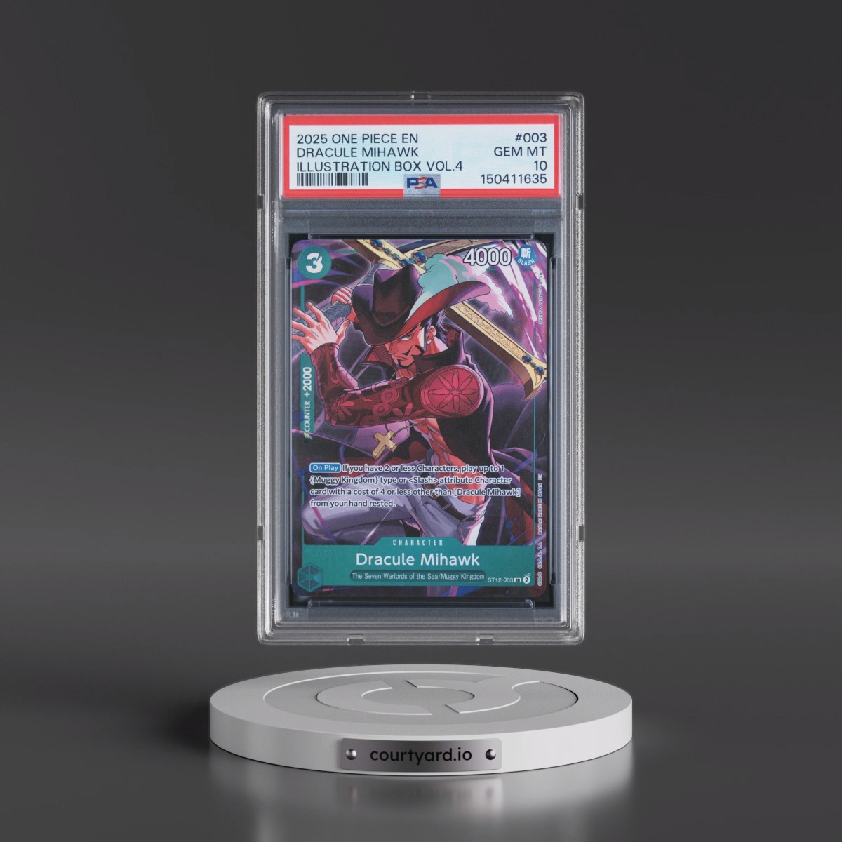 2025 One Piece Promos #003 Dracule Mihawk - Illustration Box Vol.4 (PSA 10 GEM MINT)