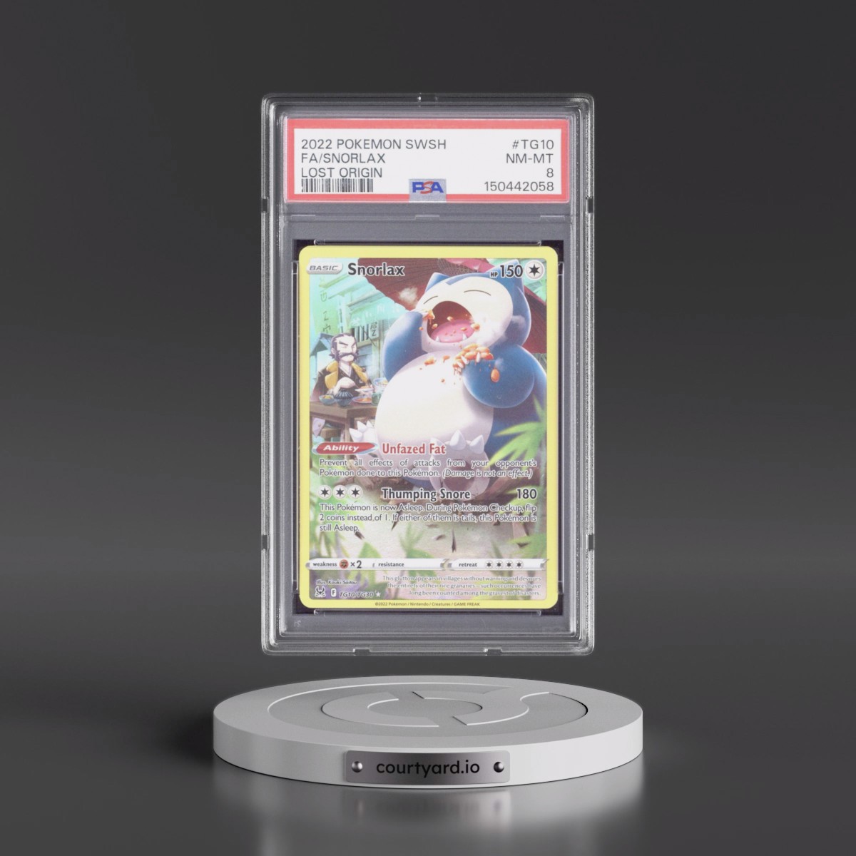 2022 Pokémon Sword & Shield Lost Origin #TG10 Snorlax - Full Art (PSA 8 NM-MT)