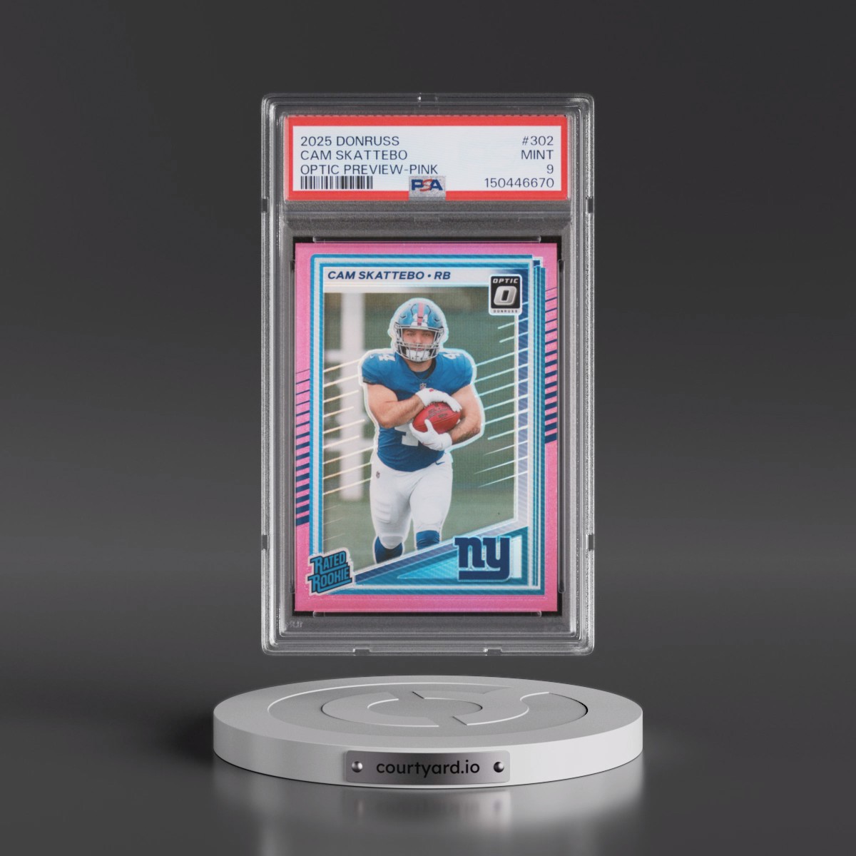 2025 Panini Donruss #302 Cam Skattebo - Optic Preview-Pink (PSA 9 MINT)