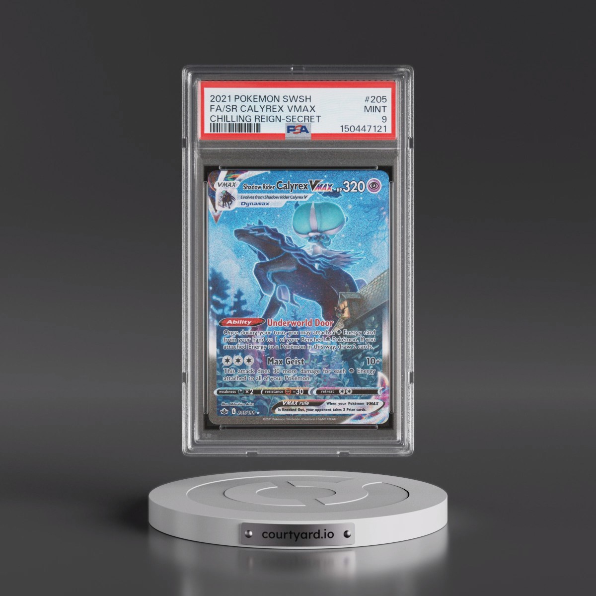 2021 Pokémon Sword & Shield Chilling Reign #205 Shadow Rider Calyrex Vmax - Full Art Secret (PSA 9 MINT)