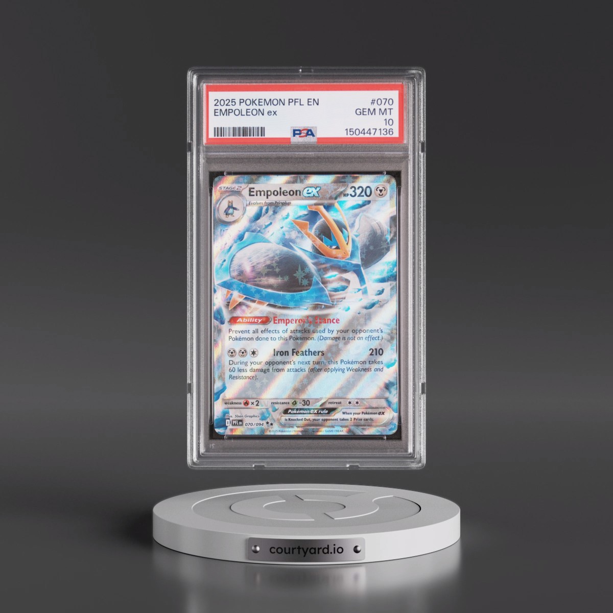 2025 Pokémon Pfl EN-Phantasmal Flames #070 Empoleon EX - Holo (PSA 10 GEM MINT)