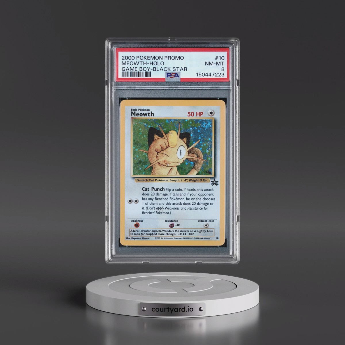 2000 Pokémon Promo Black Star #10 Meowth - Holo Game Boy (PSA 8 NM-MT)