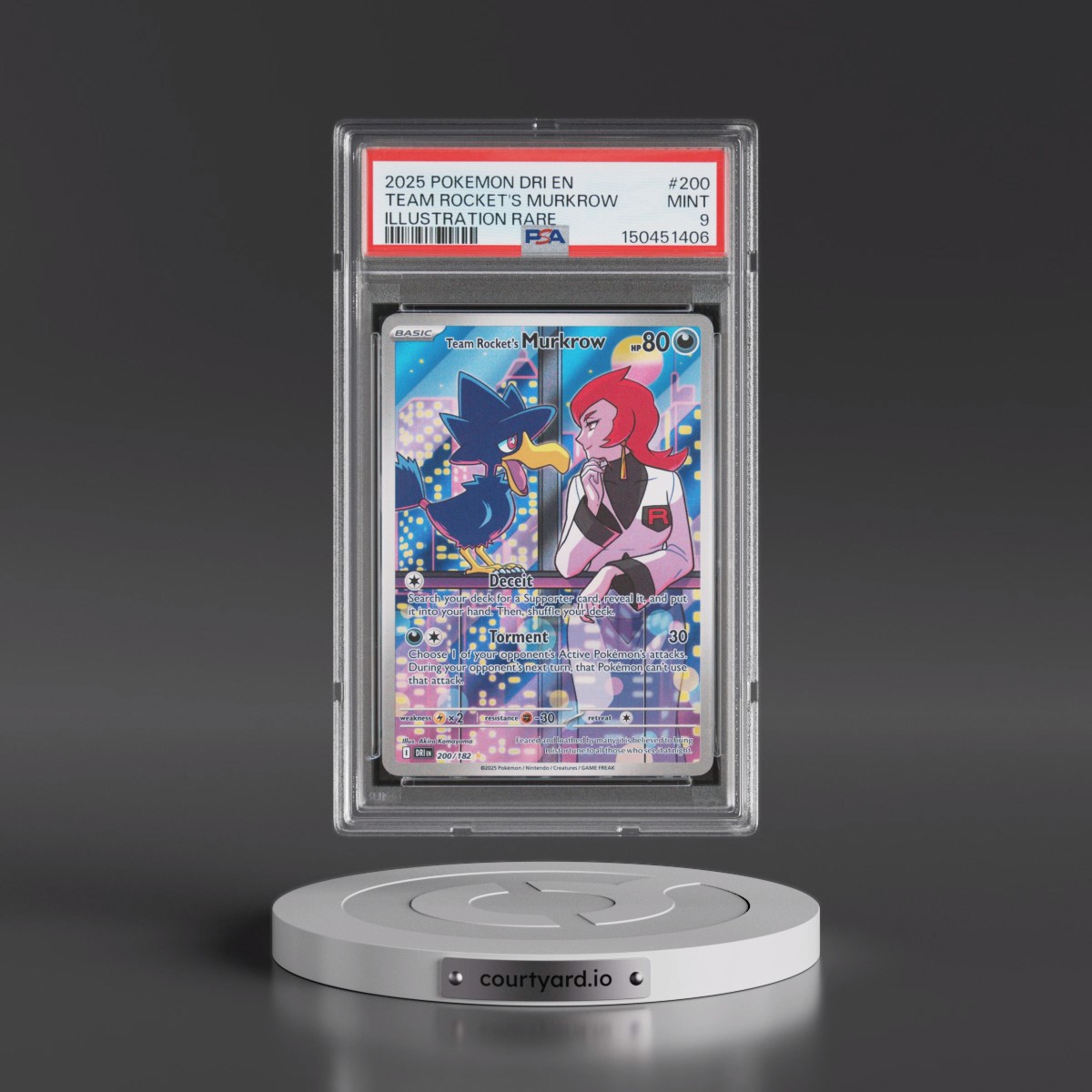 2025 Pokémon Dri EN-Destined Rivals #200 Team Rocket's Murkrow - Illustration Rare (PSA 9 MINT)
