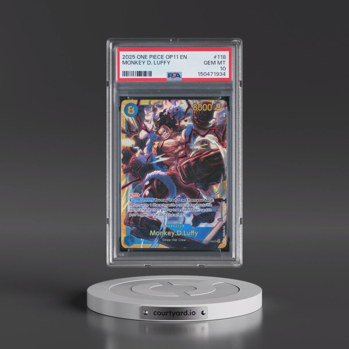 2025 One Piece OP11-A Fist of Divine Speed #118 Monkey D. Luffy (PSA 10 GEM MINT)