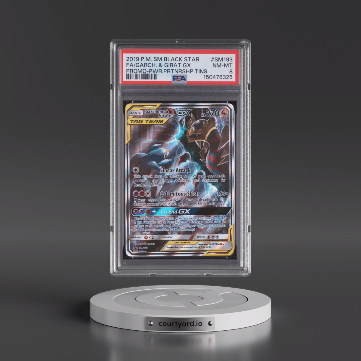 2019 Pokémon SM Black Star Promo #SM193 Garchomp & Giratina GX - Holo Full Art Power Partnership Tins (PSA 8 NM-MT)
