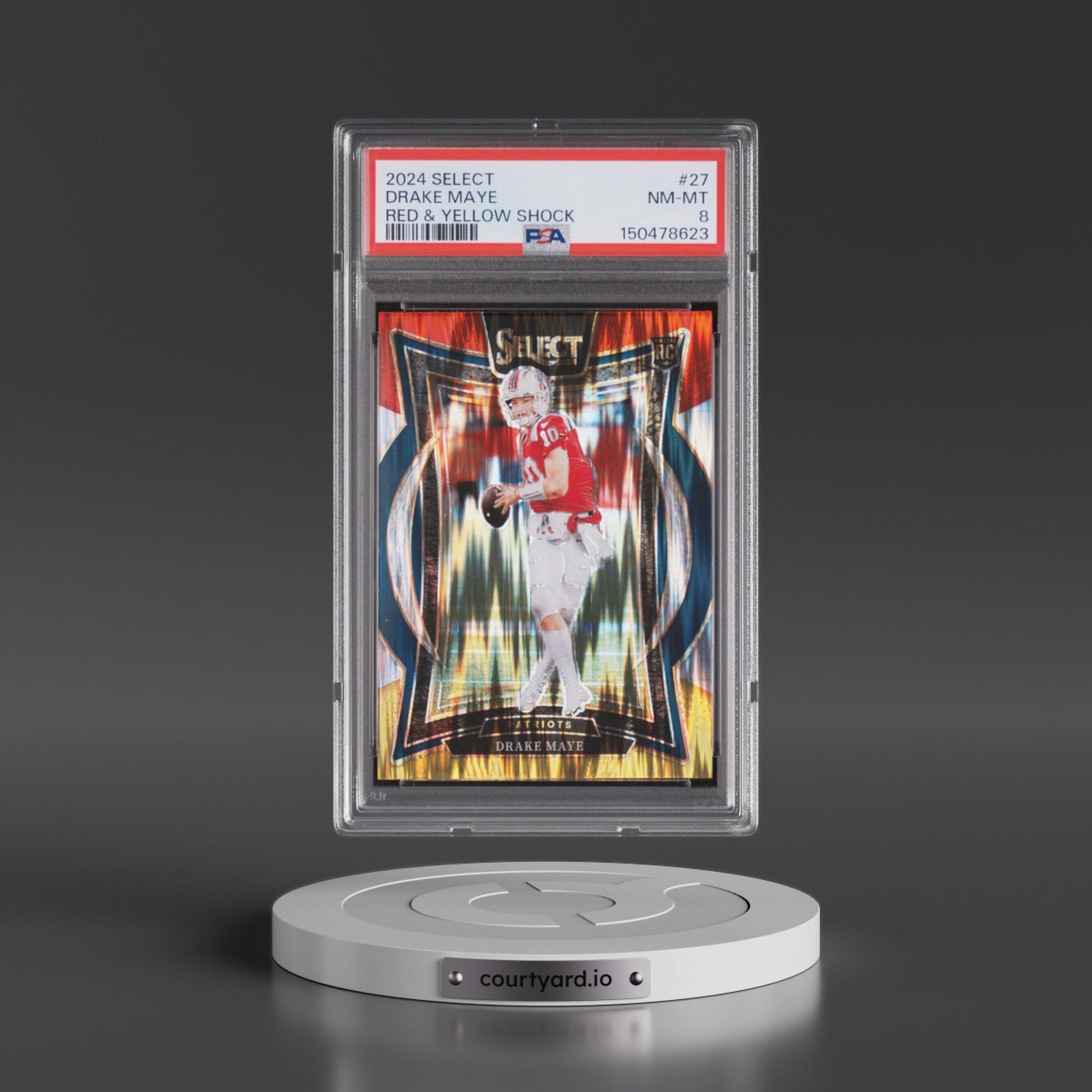 2024 Panini Select #27 Drake Maye - Red & Yellow Shock (PSA 8 NM-MT)