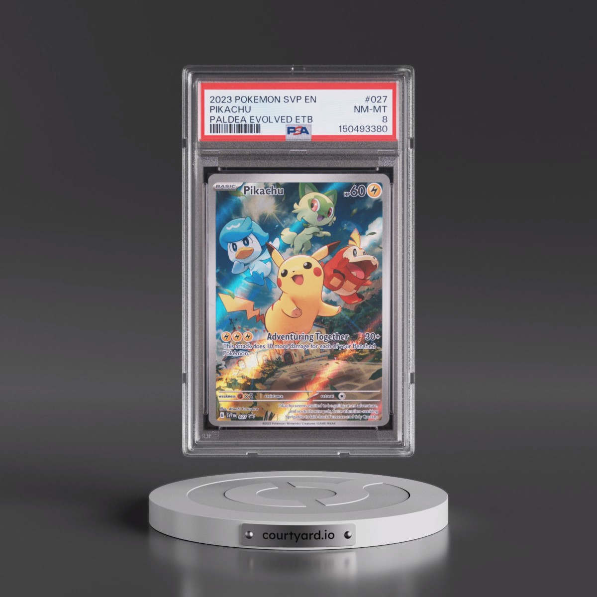 2023 Pokémon Svp EN-SV Black Star Promo #027 Pikachu - Paldea Evolved Elite Trainer Box (PSA 8 NM-MT)