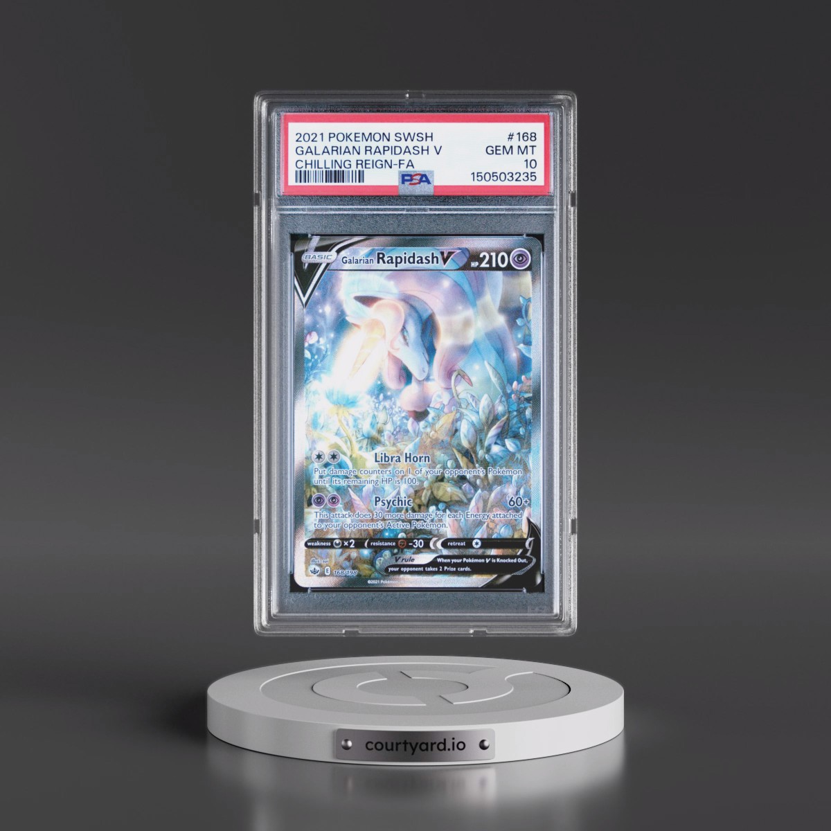 2021 Pokémon Sword & Shield Chilling Reign #168 Galarian Rapidash V - Holo Full Art (PSA 10 GEM MINT)