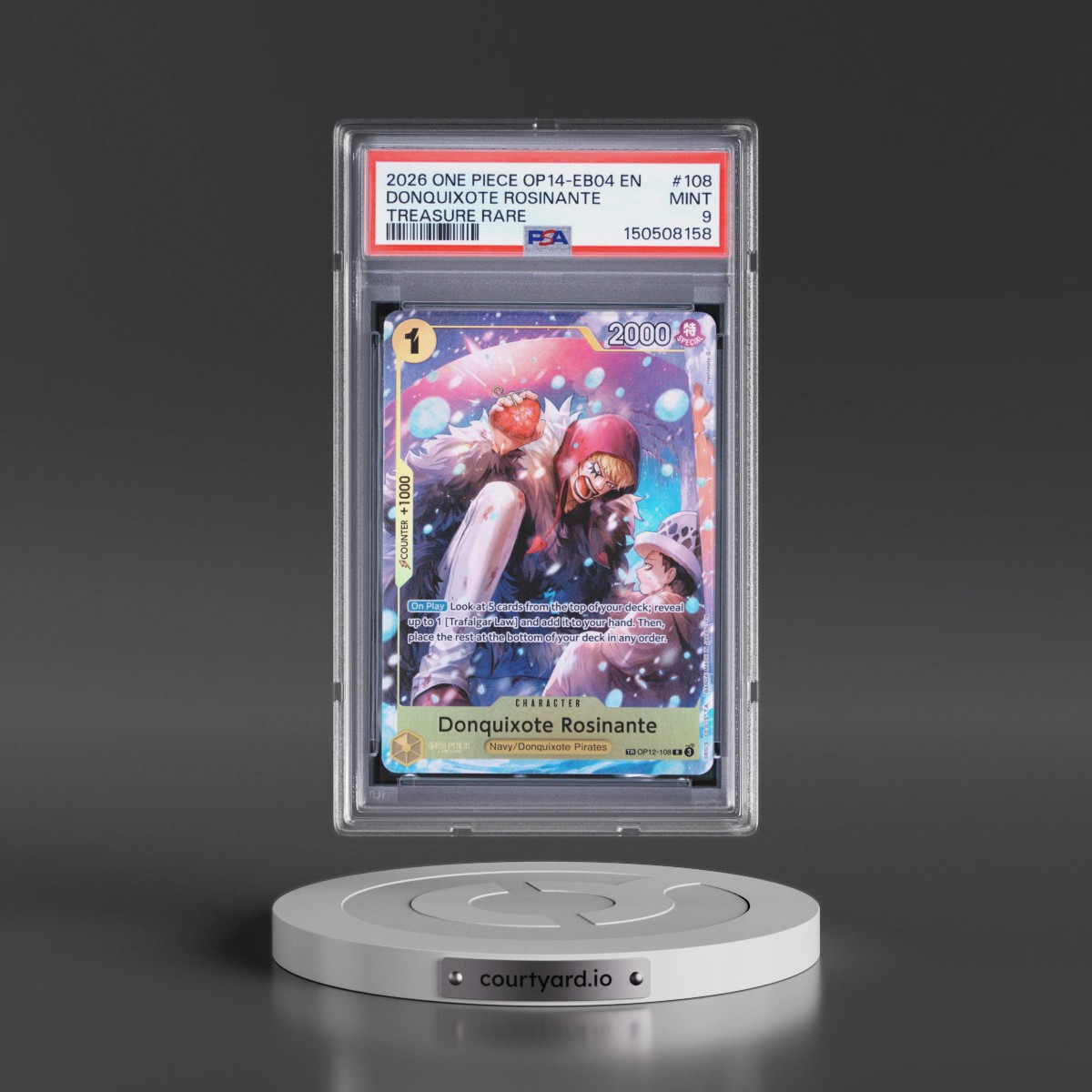 2026 One Piece OP14-EB04-the Azure Sea's Seven #108 Donquixote Rosinante - Treasure Rare (PSA 9 MINT)