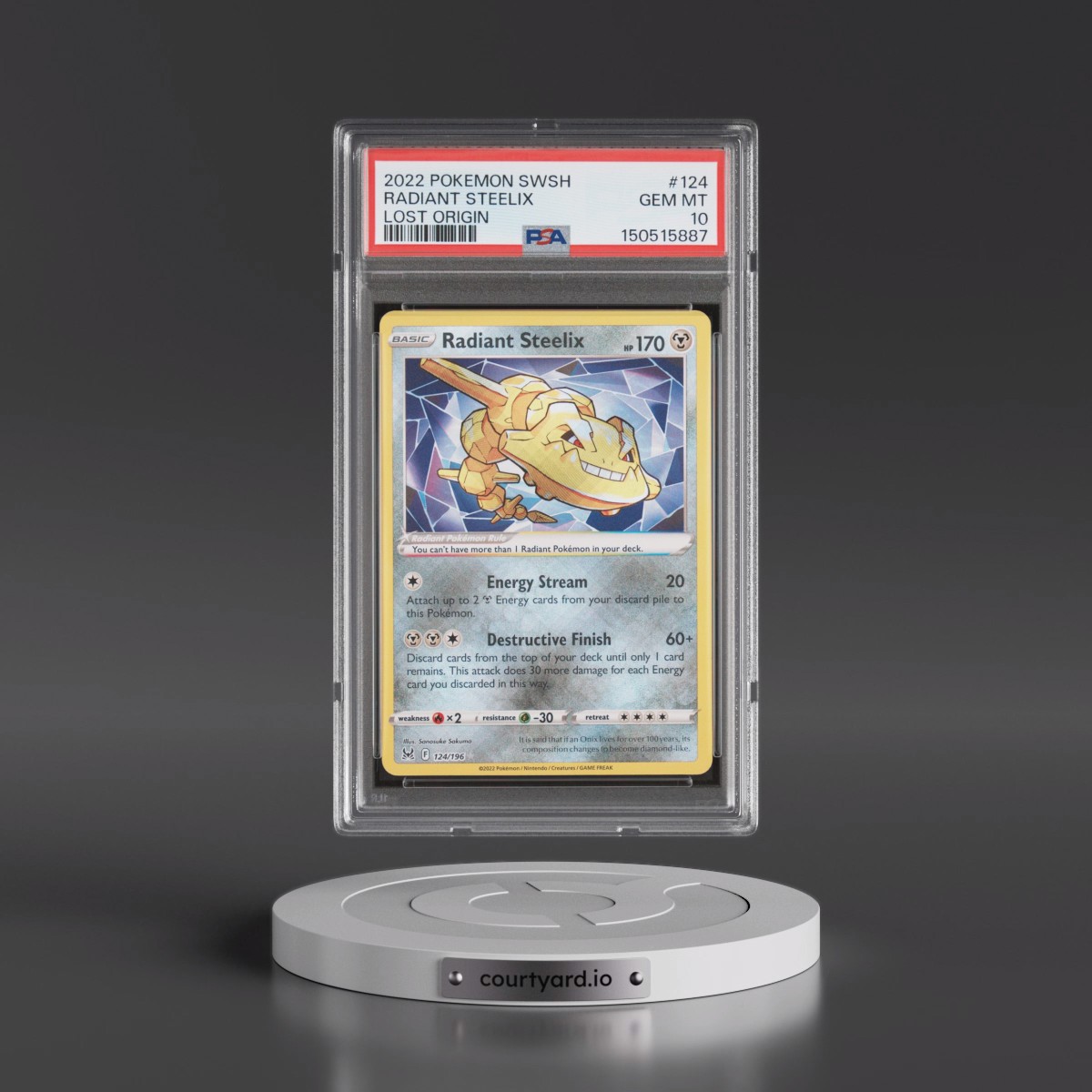 2022 Pokémon Sword & Shield Lost Origin #124 Radiant Steelix - Holo (PSA 10 GEM MINT)