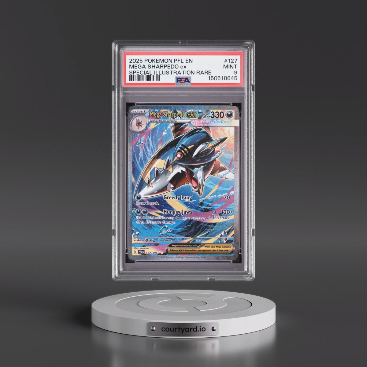 2025 Pokémon Pfl EN-Phantasmal Flames #127 Mega Sharpedo EX - Holo Special Illustration Rare (PSA 9 MINT)