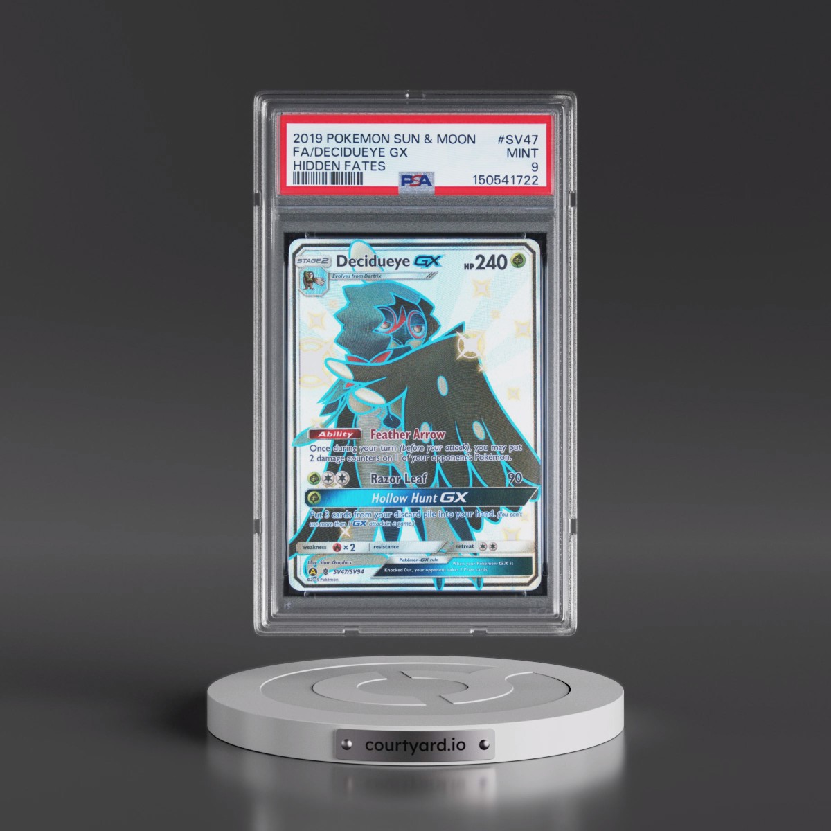 2019 Pokémon Sun & Moon Hidden Fates #SV47 Decidueye GX - Holo Full Art (PSA 9 MINT)