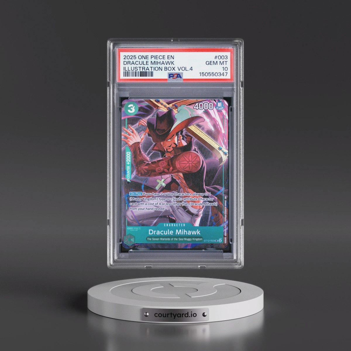 2025 One Piece Promos #003 Dracule Mihawk - Illustration Box Vol.4 (PSA 10 GEM MINT)
