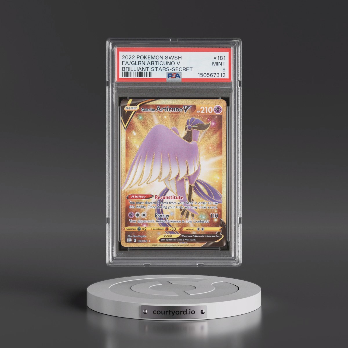 2022 Pokémon Sword & Shield Brilliant Stars #181 Galarian Articuno V - Holo Full Art Secret (PSA 9 MINT)