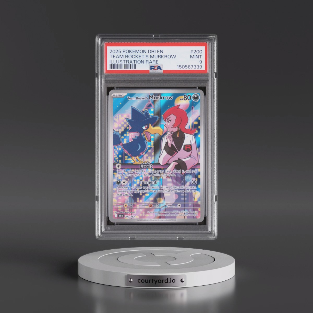 2025 Pokémon Dri EN-Destined Rivals #200 Team Rocket's Murkrow - Illustration Rare (PSA 9 MINT)