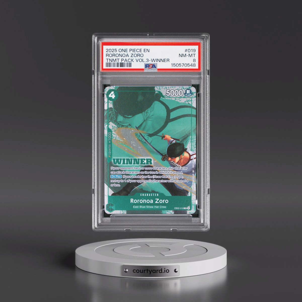 2025 One Piece Tournament Pack Vol.3 #019 Roronoa Zoro - Winner (PSA 8 NM-MT)