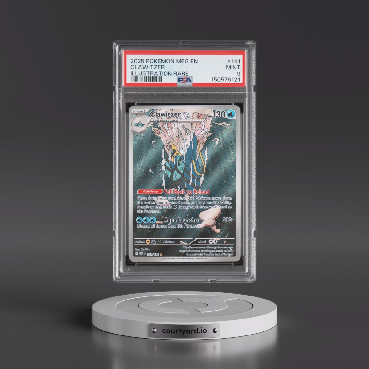 2025 Pokémon Meg EN-Mega Evolution #141 Clawitzer - Illustration Rare (PSA 9 MINT)