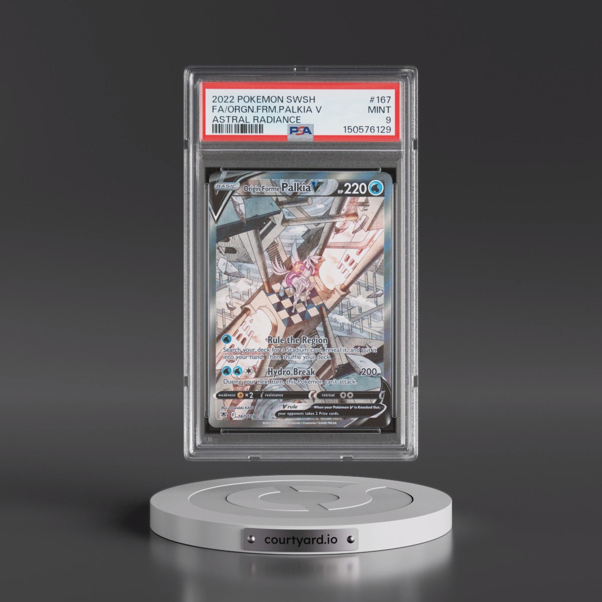 2022 Pokémon Sword & Shield Astral Radiance #167 Origin Forme Palkia V - Holo Full Art (PSA 9 MINT)