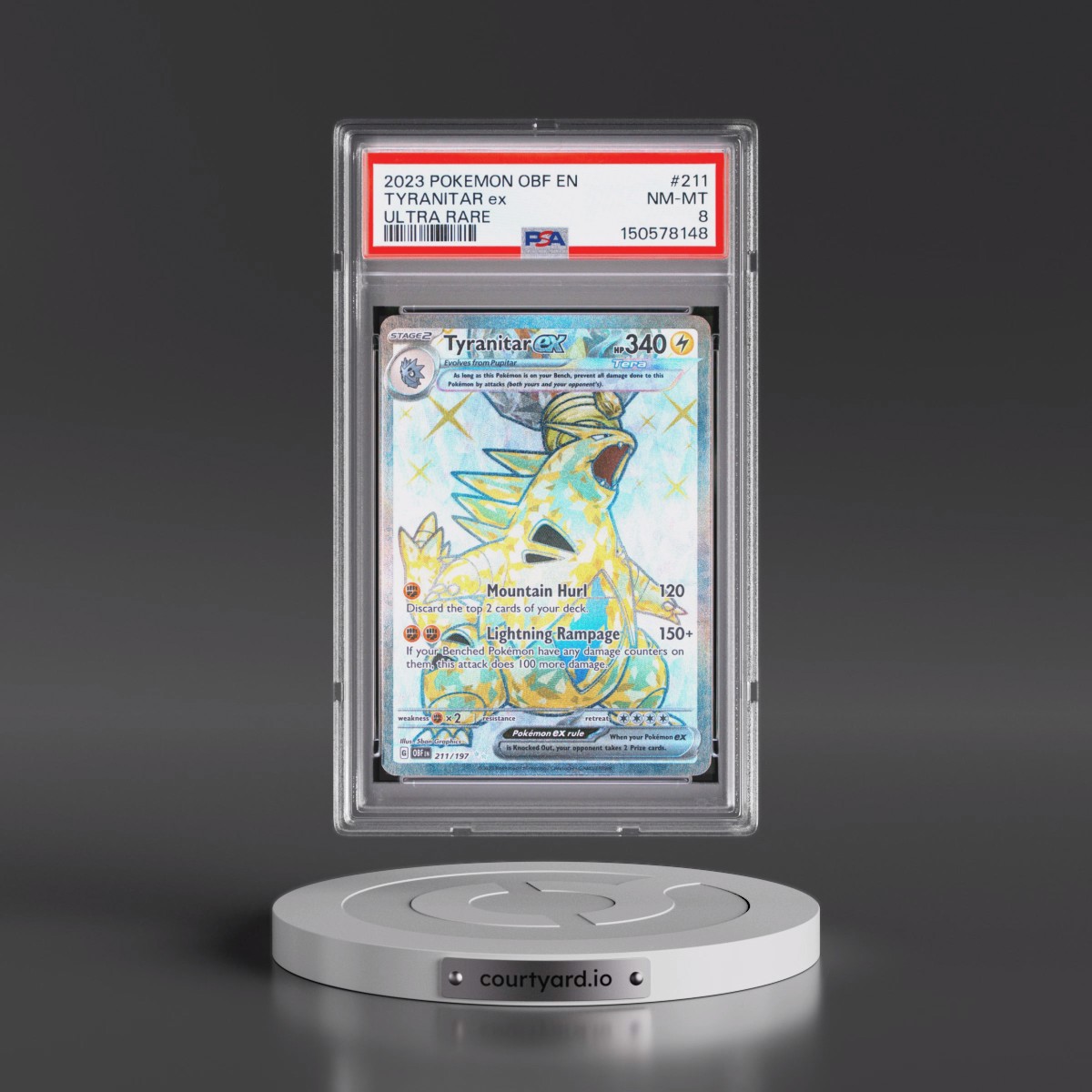 2023 Pokémon Obf EN-Obsidian Flames #211 Tyranitar EX - Holo Ultra Rare (PSA 8 NM-MT)