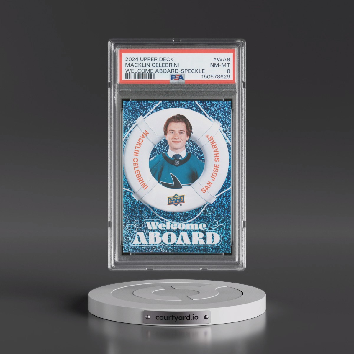2024 Upper Deck Welcome Aboard #WA8 Macklin Celebrini - Speckle (PSA 8 NM-MT)