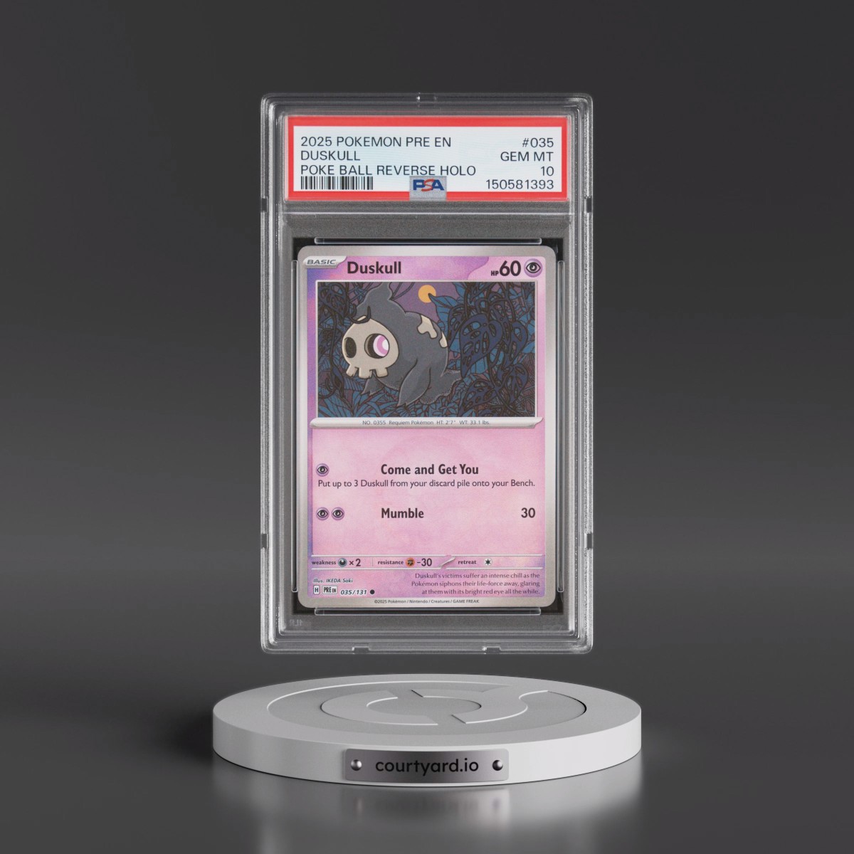 2025 Pokémon Pre EN-Prismatic Evolutions #035 Duskull - Reverse Holo Poke Ball (PSA 10 GEM MINT)
