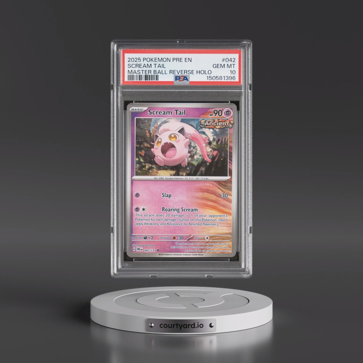 2025 Pokémon Pre EN-Prismatic Evolutions #042 Scream Tail - Reverse Holo Master Ball (PSA 10 GEM MINT)