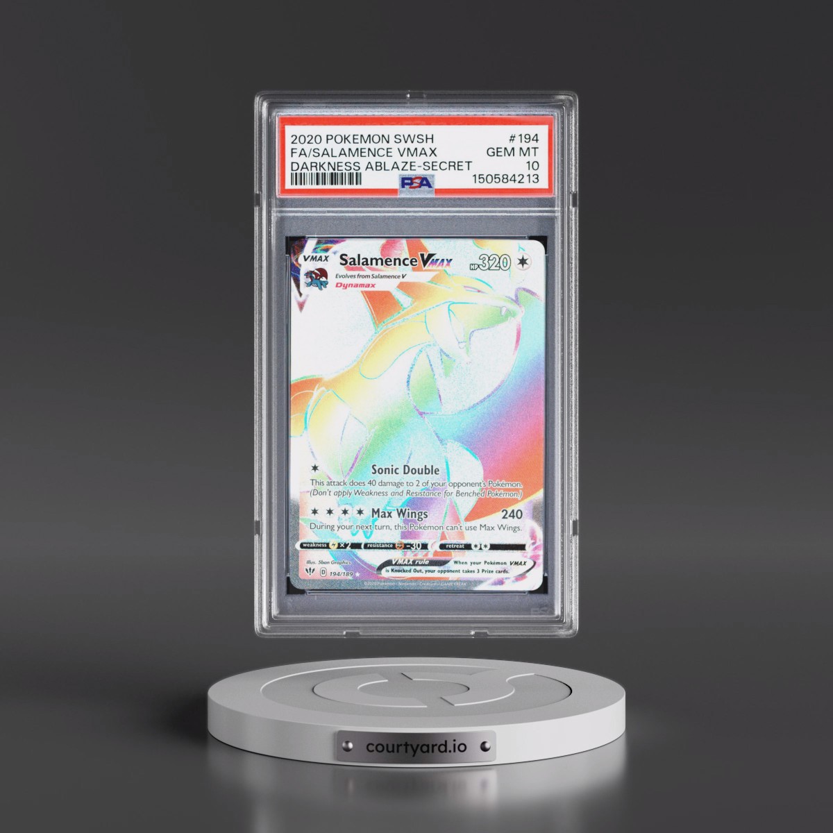 2020 Pokémon Sword & Shield Darkness Ablaze #194 Salamence Vmax - Full Art Secret (PSA 10 GEM MINT)
