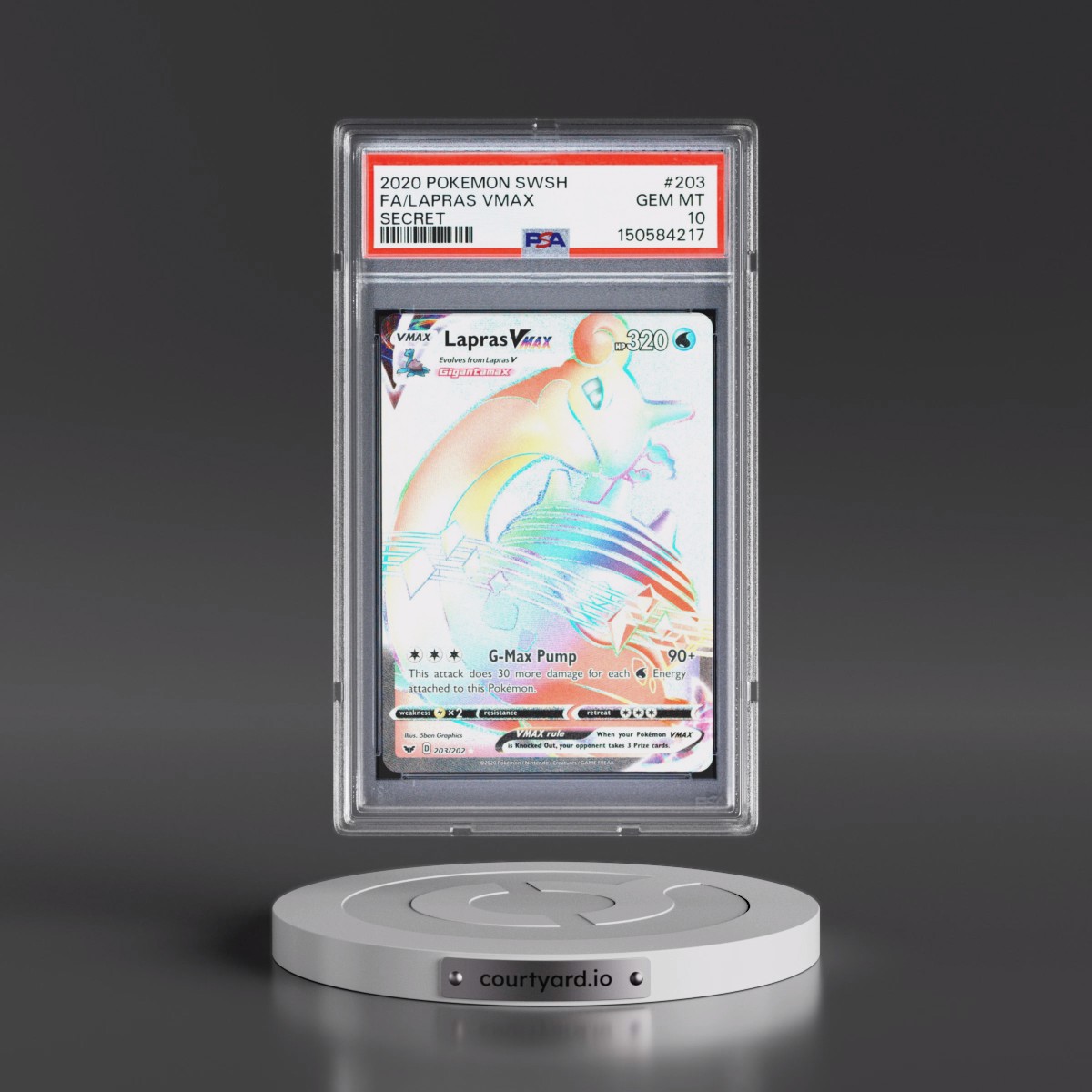 2020 Pokémon Sword & Shield #203 Lapras Vmax - Full Art Secret (PSA 10 GEM MINT)