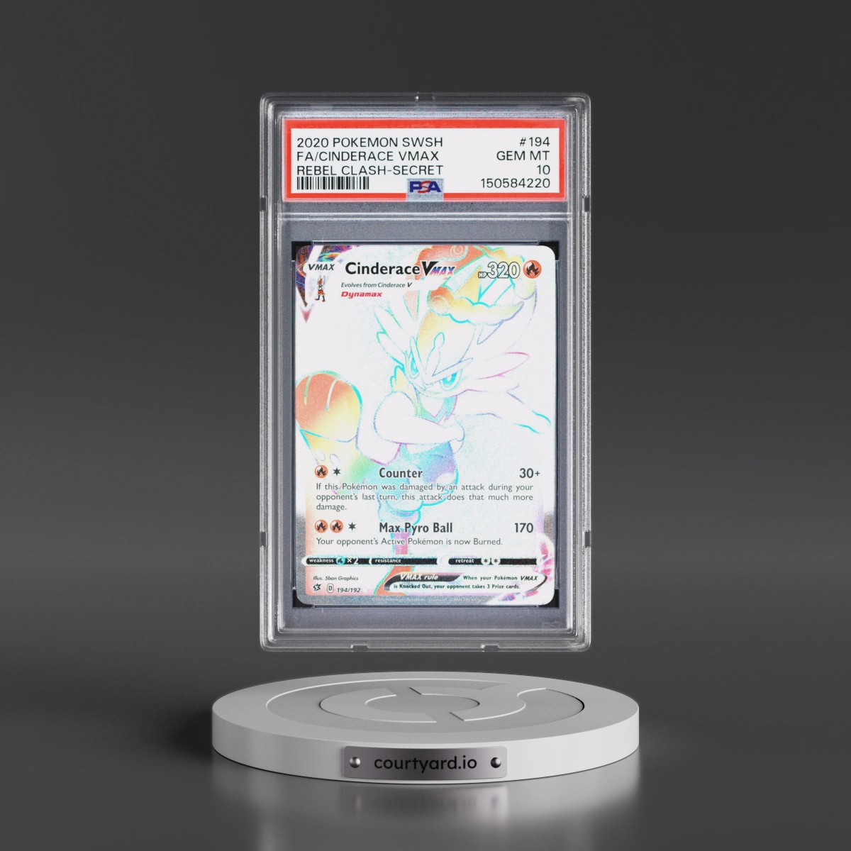 2020 Pokémon Sword & Shield Rebel Clash #194 Cinderace Vmax - Full Art Secret (PSA 10 GEM MINT)