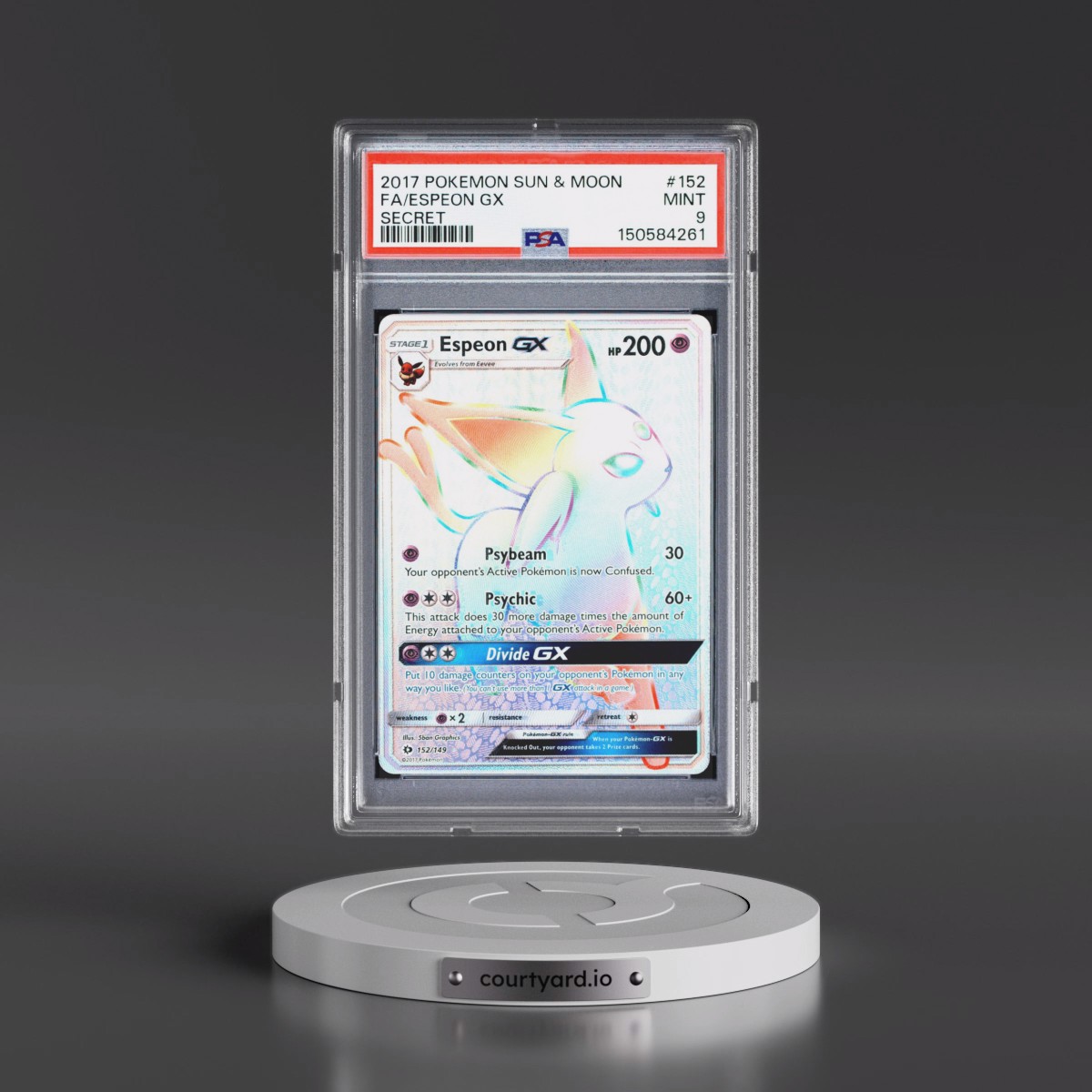 2017 Pokémon Sun & Moon #152 Espeon GX - Holo Full Art Secret (PSA 9 MINT)