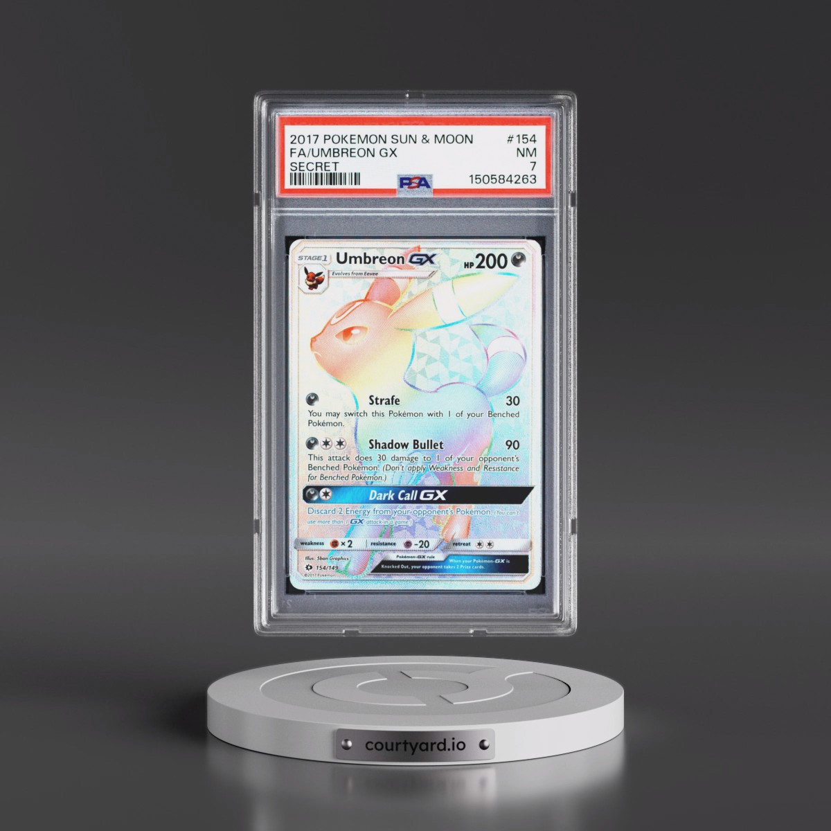 2017 Pokémon Sun & Moon #154 Umbreon GX - Holo Full Art Secret (PSA 7 NM)