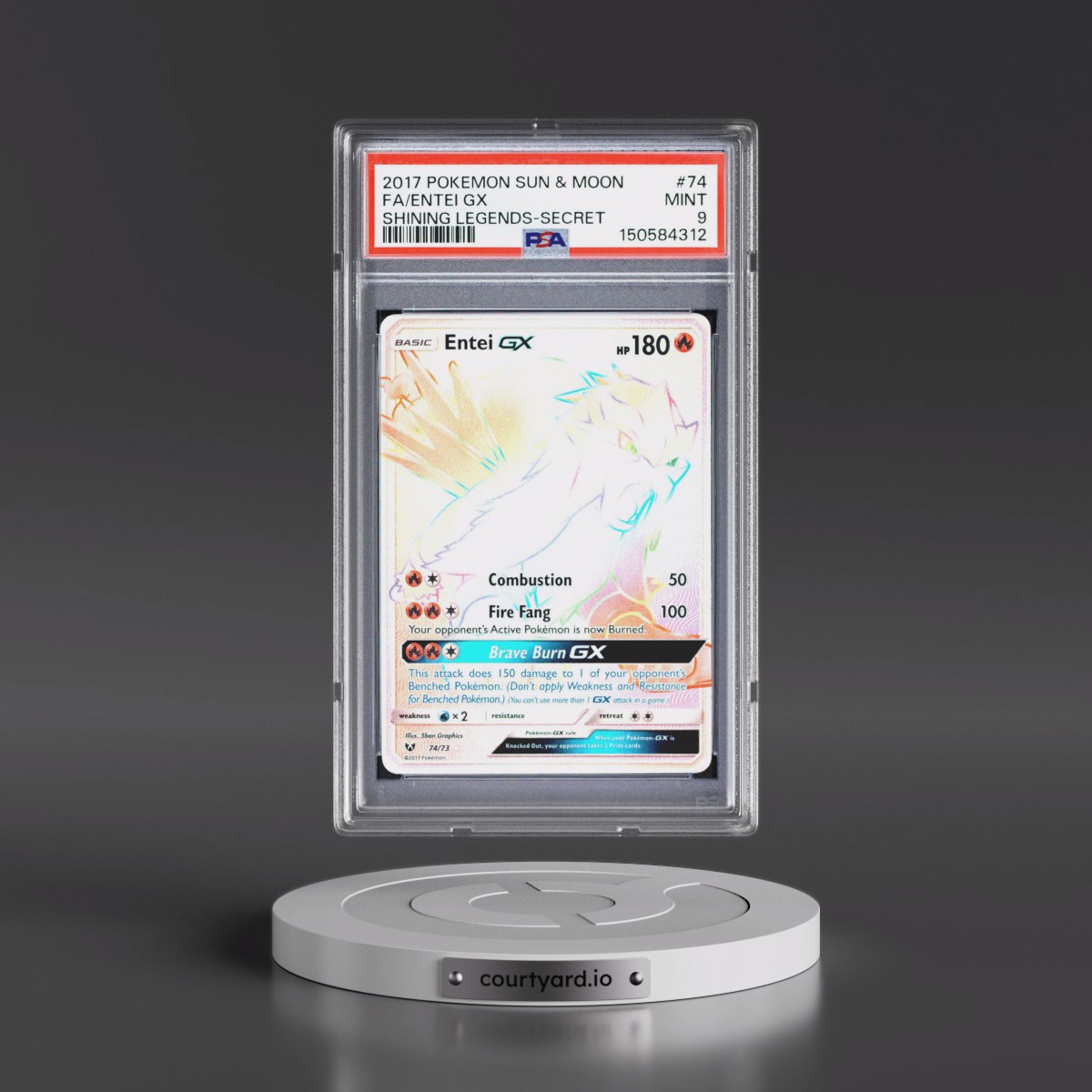 2017 Pokémon Sun & Moon Shining Legends #74 Entei GX - Holo Full Art Secret (PSA 9 MINT)