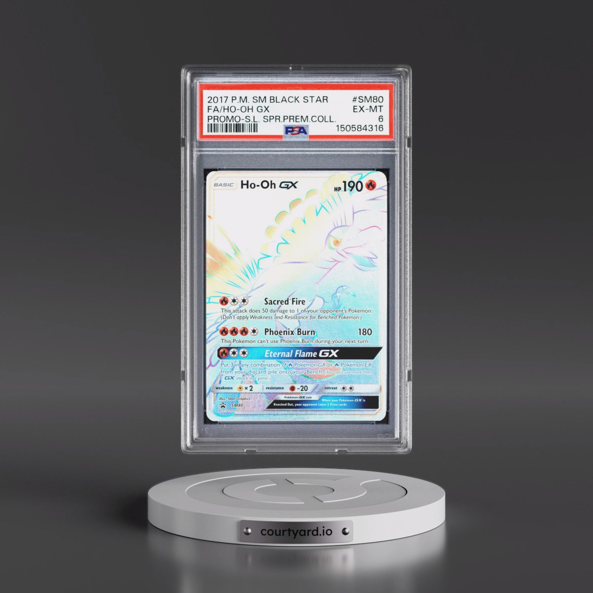 2017 Pokémon SM Black Star Promo #SM80 HO-Oh GX - Holo Full Art Shining Legends Super Premium Collection (PSA 6 EX-MT)