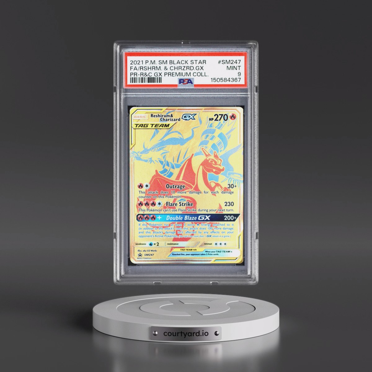 2021 Pokémon SM Black Star Promo #SM247 Reshiram & Charizard GX - Holo Full Art Reshiram & Charizard GX Premium Collection (PSA 9 MINT)