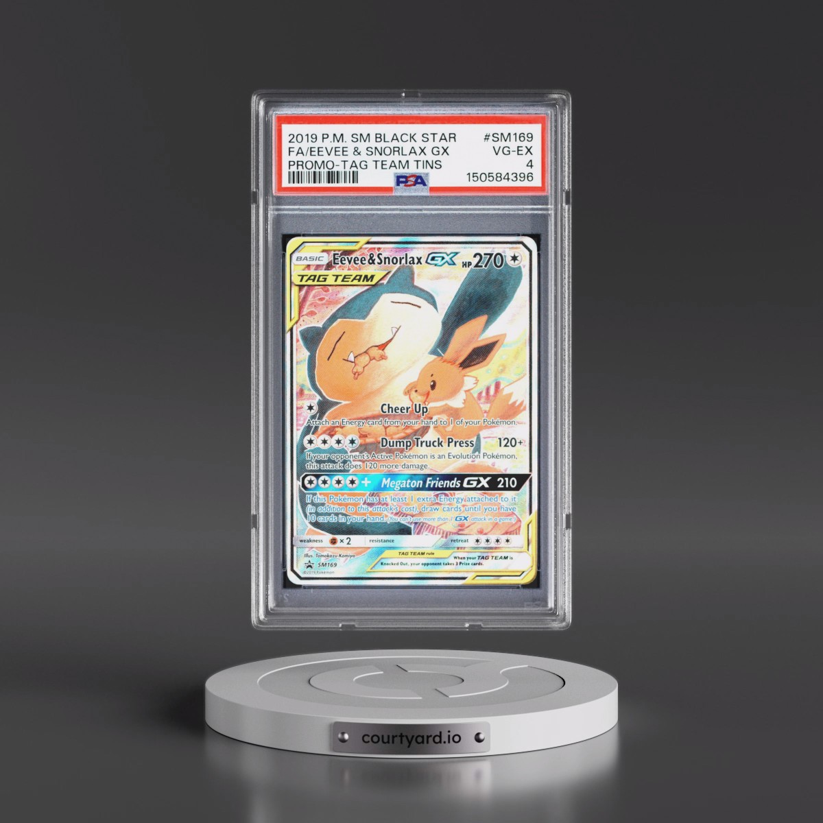 2019 Pokémon SM Black Star Promo #SM169 Eevee & Snorlax GX - Holo Full Art Tag Team Tins (PSA 4 VG-EX)